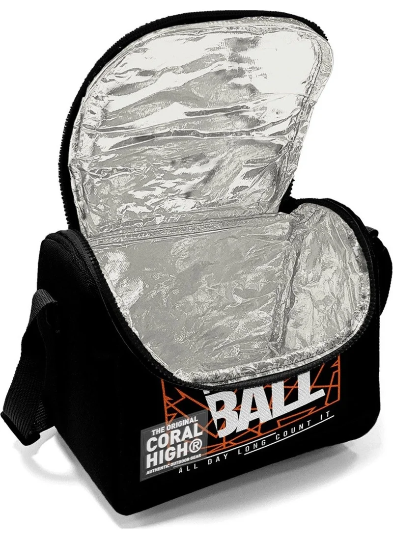 CORAL HIGH Black Basketball Patterned Boy Thermal Insulated Lunch Bag and Pencil Case Set