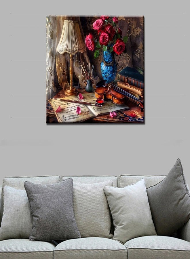 Aihonmin Paint by Numbers Kits Retro European Style DIY Oil Painting Kits on Canvas with Paint Brushes and Acrylic Pigment Flower Violin Book 16x20 Inch Paint by Number for Adults Home Wall Decor(Frameless) - Image 2