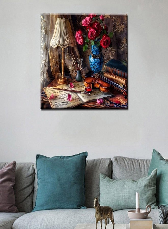 Aihonmin Paint by Numbers Kits Retro European Style DIY Oil Painting Kits on Canvas with Paint Brushes and Acrylic Pigment Flower Violin Book 16x20 Inch Paint by Number for Adults Home Wall Decor(Frameless) - Image 4