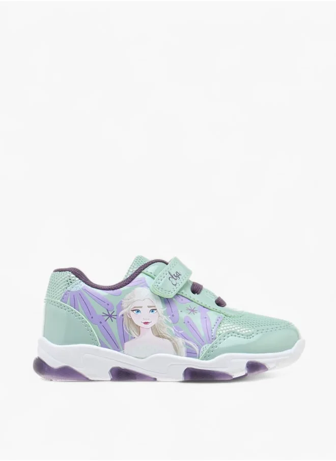 Disney Girls Frozen Print Sneakers With Hook And Loop Closure