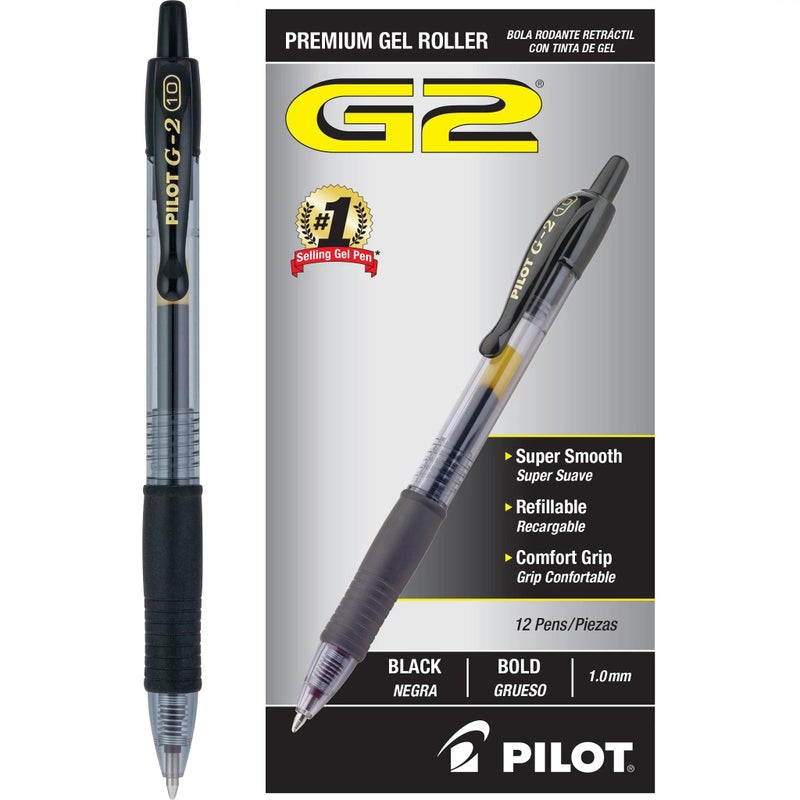Pilot G2 Premium Gel Pens, Black Pens, Bold Point 1 mm, 12 Black - Image 1