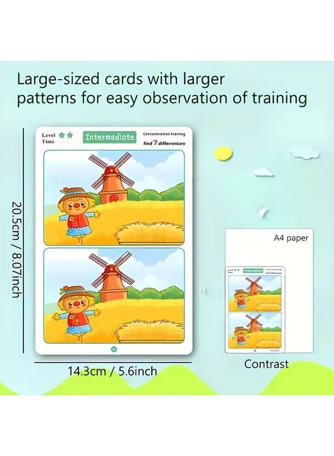 Spot The Difference Brain Teaser Cards 3 Difficulty Levels Reusable Erasable Observation Memory Training - Image 3