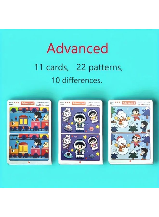 Spot The Difference Brain Teaser Cards 3 Difficulty Levels Reusable Erasable Observation Memory Training - Image 1