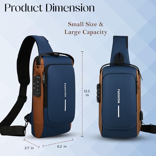 TS WITH TECHSUN Waterproof Anti-Theft Crossbody Bag With Password Zipper Lock & Usb Charging Port, Men's Shoulder Chest Daypack Bag Travel Hiking Sling Backpack - Multicolor - Image 2
