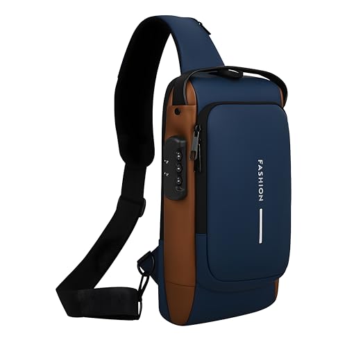 TS WITH TECHSUN Waterproof Anti-Theft Crossbody Bag With Password Zipper Lock & Usb Charging Port, Men's Shoulder Chest Daypack Bag Travel Hiking Sling Backpack - Multicolor - Image 1