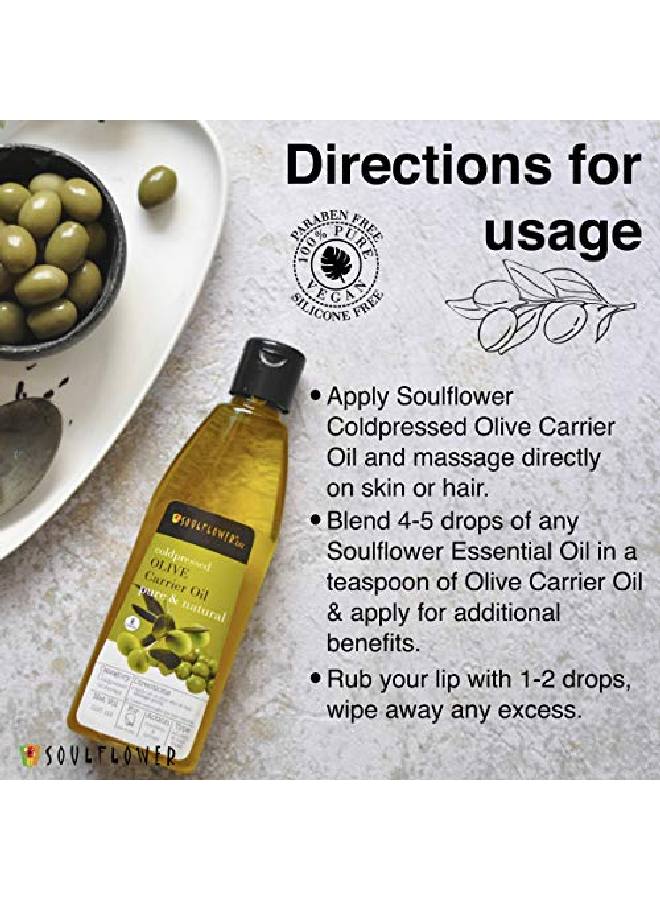 Soulflower Olive Carrier Oil For Moisturizing Skin Face Hair Nourishment Makeup Primer 100% Pure Natural Undiluted Coldpressed Oil 225Ml - Image 4