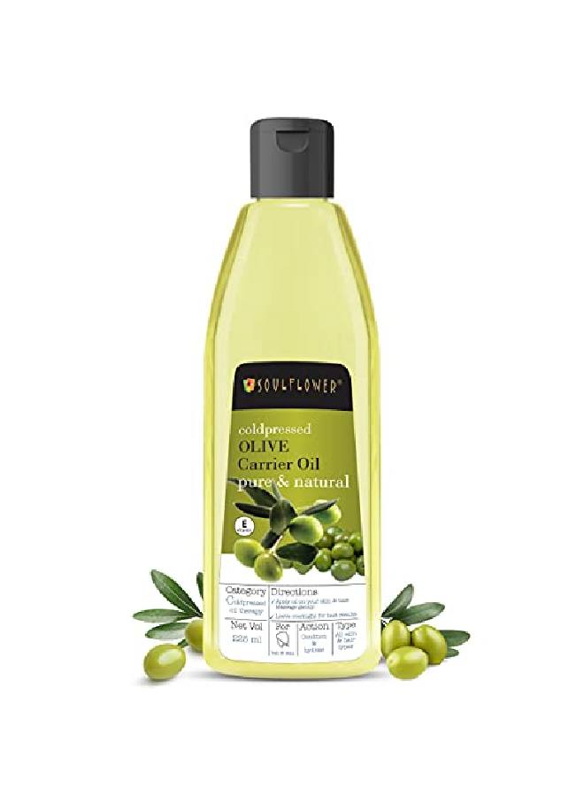 Soulflower Olive Carrier Oil For Moisturizing Skin Face Hair Nourishment Makeup Primer 100% Pure Natural Undiluted Coldpressed Oil 225Ml - Image 1