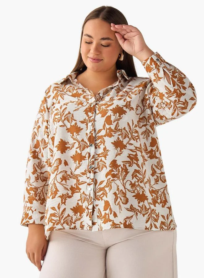 Ulla Popken Ulla Popken Regular Fit Viscose Shirt with Floral Print