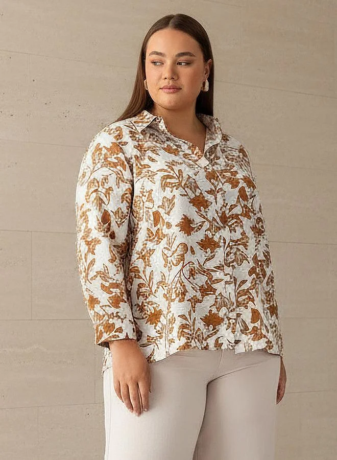 Ulla Popken Ulla Popken Regular Fit Viscose Shirt with Floral Print