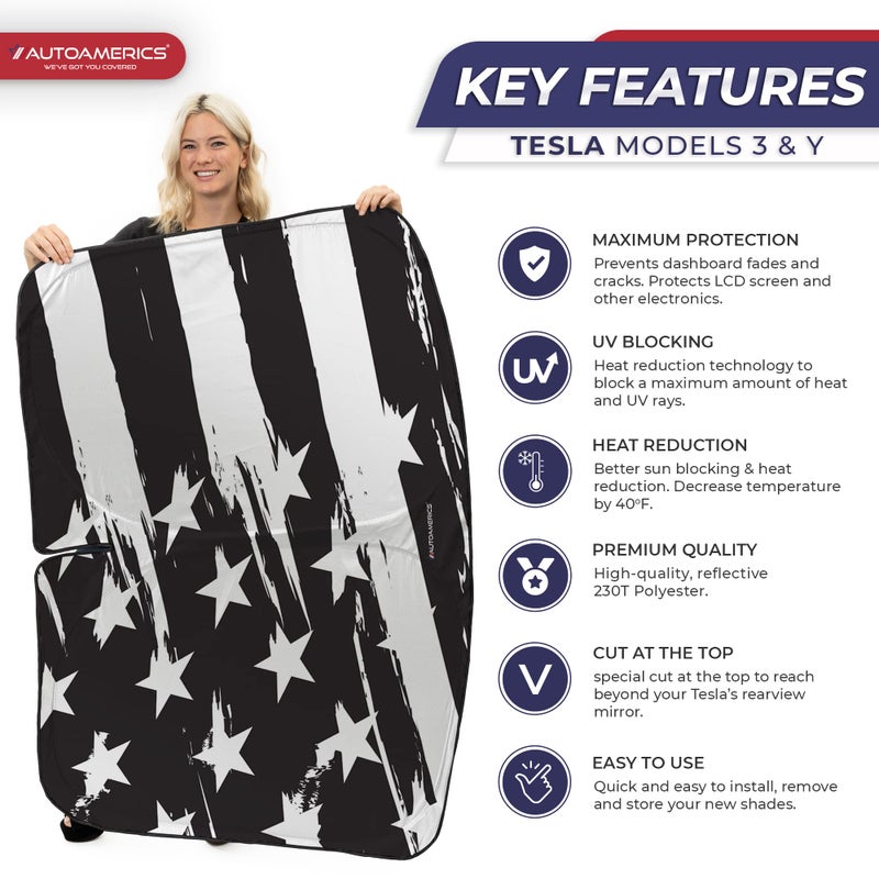 Autoamerics 1-Piece Tesla Model Y Sunshade & 3 Sunshade - Special Design for Model Y & 3 Windshield - Foldable Lightweight M3 Sun Shield - 2023 Tesla Y/3 Accessories - Image 3