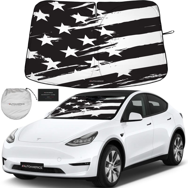 Autoamerics 1-Piece Tesla Model Y Sunshade & 3 Sunshade - Special Design for Model Y & 3 Windshield - Foldable Lightweight M3 Sun Shield - 2023 Tesla Y/3 Accessories - Image 1