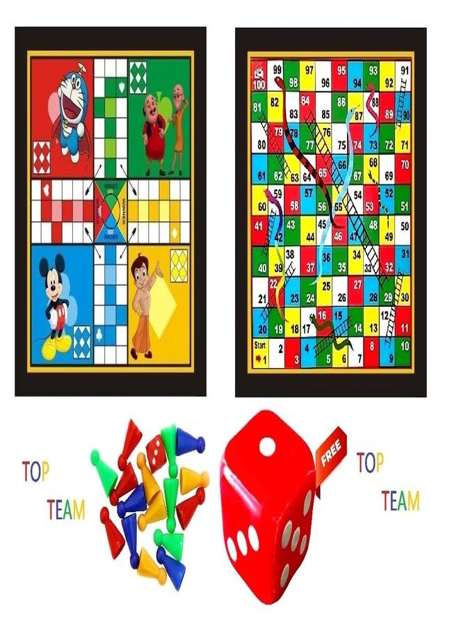 TOPTEAM Top Team Wooden Ludo Board Snakes & Ladders Board of Ludo Coins 1 Party & Fun Games Board Game & 1 Free Large Dice (Pack of 1) - Image 1