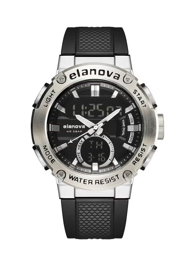 Elanova Sporty analog-digital watch with dual time feature, durable silicone strap, and 5-bar water resistance, model EL71 - Image 1
