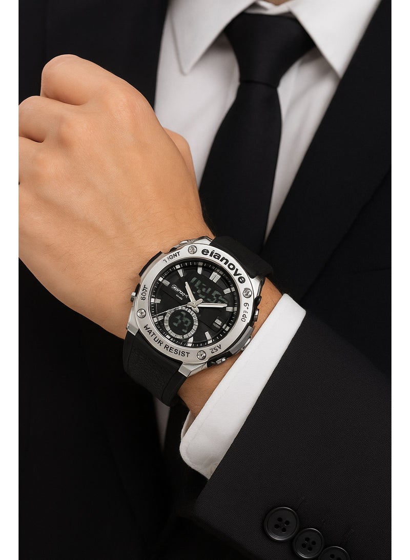 Elanova Sporty analog-digital watch with dual time feature, durable silicone strap, and 5-bar water resistance, model EL71 - Image 3