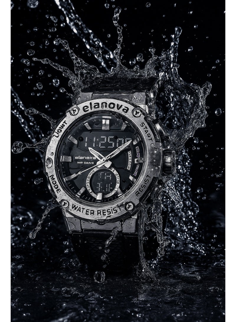 Elanova Sporty analog-digital watch with dual time feature, durable silicone strap, and 5-bar water resistance, model EL71 - Image 5