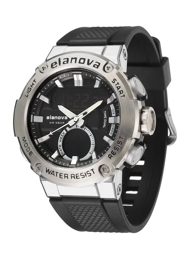 Elanova Sporty analog-digital watch with dual time feature, durable silicone strap, and 5-bar water resistance, model EL71 - Image 4