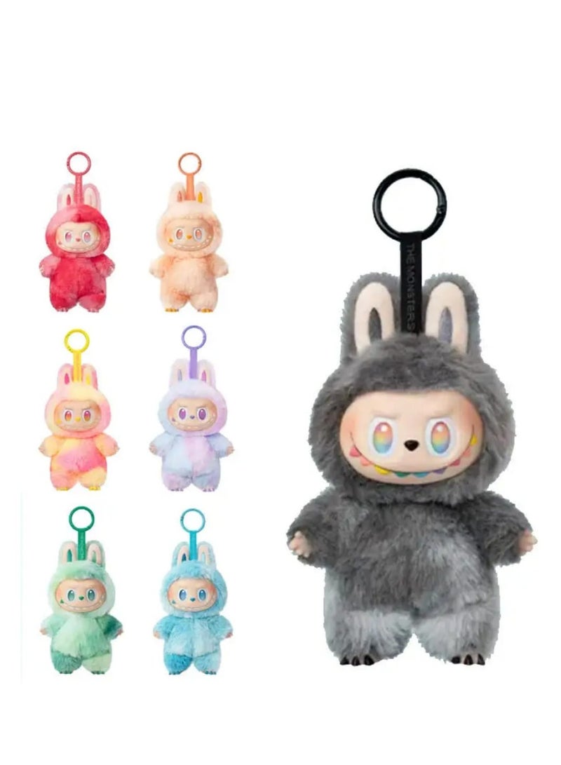 Soft Labbo doll wearing a colorful rabbit outfit with a hanging loop - multicolored