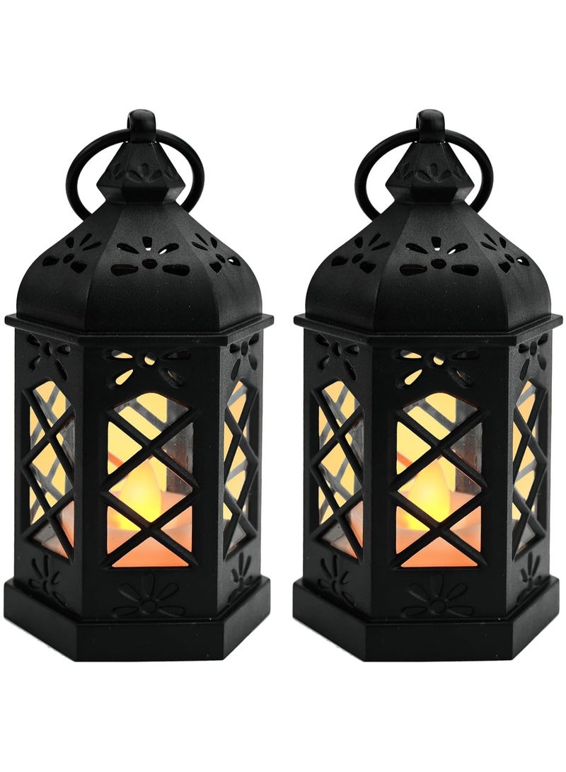 2 Pieces Decorative Lanterns LED Vintage Candle Lanterns Hanging Lanterns for Table Wedding Party Home Decorations (Batteries Included)