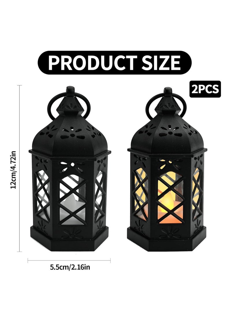 2 Pieces Decorative Lanterns LED Vintage Candle Lanterns Hanging Lanterns for Table Wedding Party Home Decorations (Batteries Included)