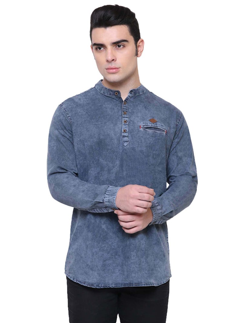 Kuons Avenue Men's Tailored Fit Cloud Grey Short Denim Kurta | Kurta Shirt for Men (KACLFS1270A-L_Cloud Grey_Large) - Image 1