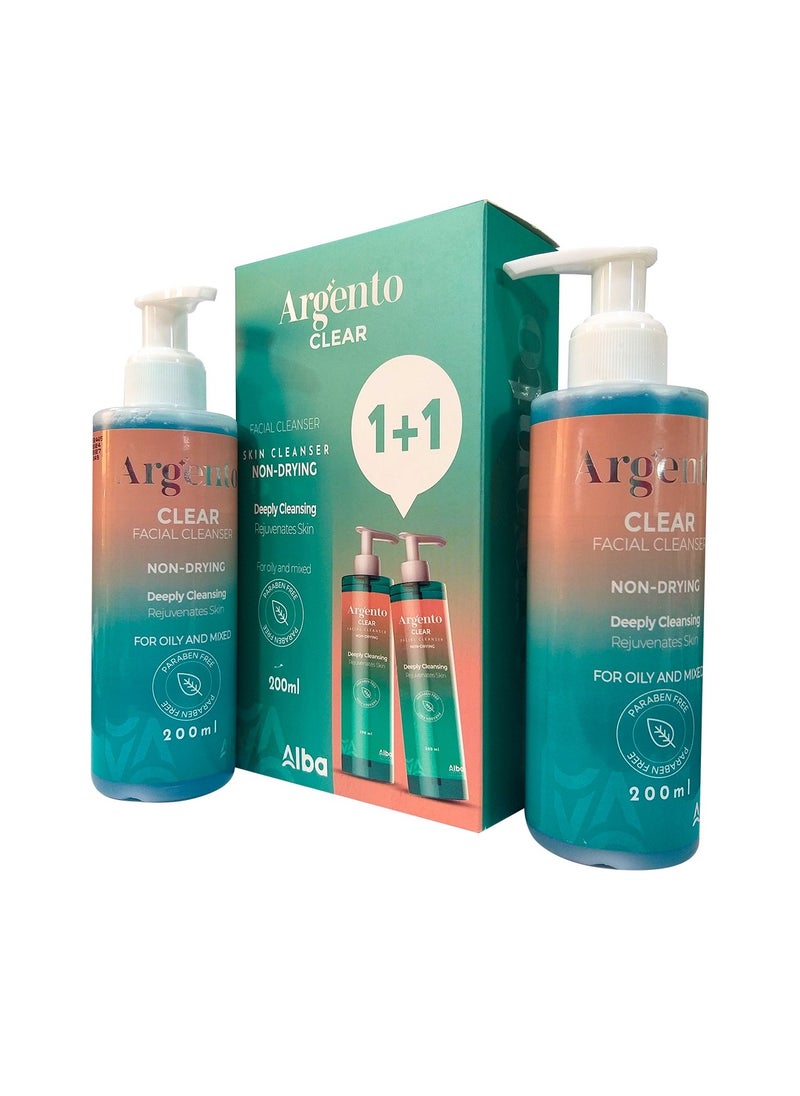 ARGENTO Clear Facial Cleanser Skin Cleanser (200ml × 2 Pieces )  - Image 1
