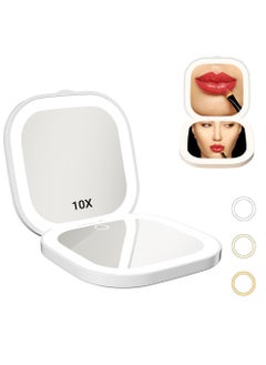HURKEYE Travel Makeup Mirror with Lights, Rechargeable Magnification 1X/10X, Folding Portable Small Travel Mirror LED Compact Mirror with 3 Light Colors & Adjustable Brightness  - Image 1