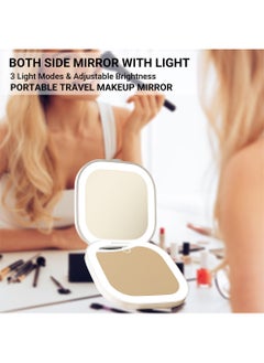 HURKEYE Travel Makeup Mirror with Lights, Rechargeable Magnification 1X/10X, Folding Portable Small Travel Mirror LED Compact Mirror with 3 Light Colors & Adjustable Brightness  - Image 2