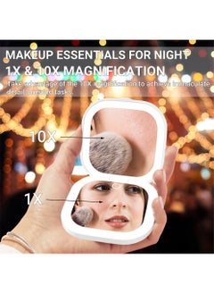 HURKEYE Travel Makeup Mirror with Lights, Rechargeable Magnification 1X/10X, Folding Portable Small Travel Mirror LED Compact Mirror with 3 Light Colors & Adjustable Brightness  - Image 3