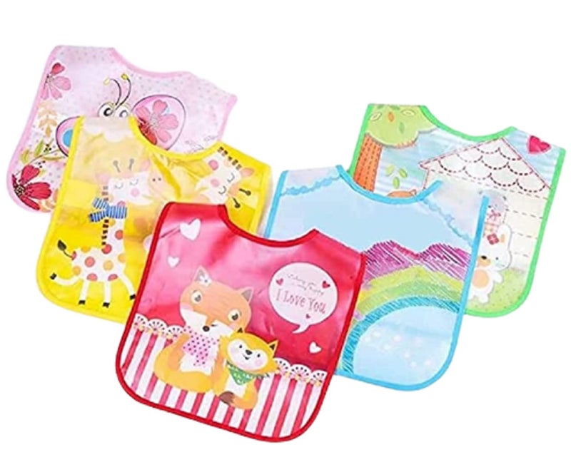 BabyGo Waterproof Baby Starter Bibs | Soft & Comfortable Feeding, Teething & Drooling Apron, Gentle on Baby Skin, Absorbent & Washable Apron Bibs for Infants | Pack of 5 (Multicolor) - Image 1