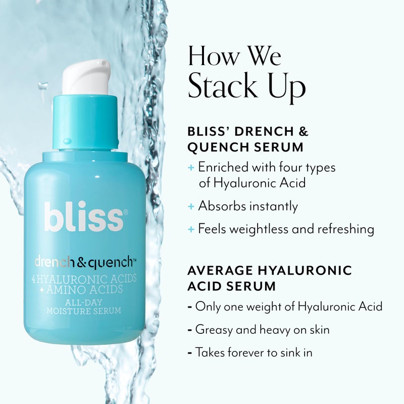 Bliss Hyaluronic Acid Drench & Quench Facial Serum â€“ Hydrating Serum for Dry, Sensitive Skin - Lightweight Gel Formula for Deep Hydration & Plump Skin - Clean, Cruelty-Free - 1 Fl Oz - Image 5