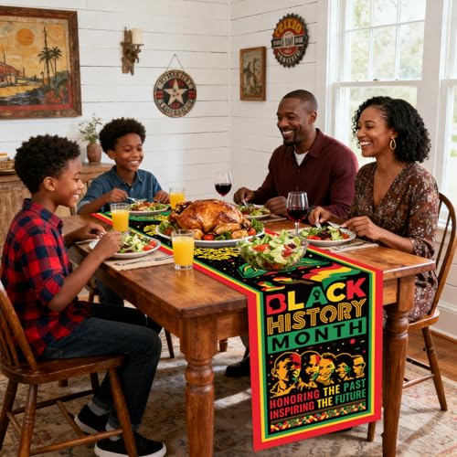 CHYAGCLT Black History Month Decorations Table Runner, Afro African American Heritage Festival Party Decorations Black History Month Table Decor for February Freedom Kitchen Dining Room Decor - Image 2