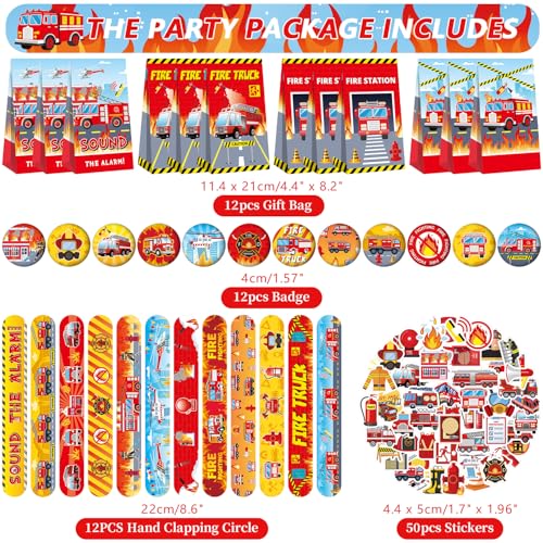 LSJDEER 122PCS Fire Truck Party Favors 50 Stickers 12 Assemble Stickers 12 Button Badges 12 Mini Notepads 12 Slap Bracelets 12 Rubber Bracelets 12 Goodie Bags for Firefighter Firetruck Party Supplies - Image 5