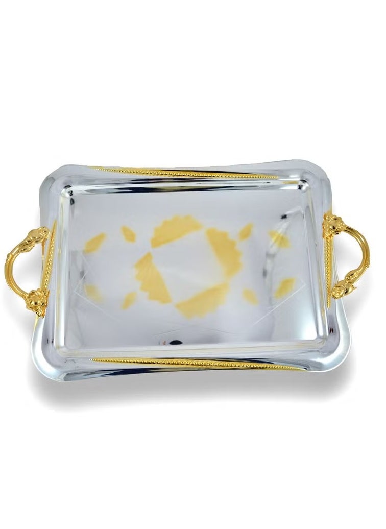 Homemaker 2-Piece Rectangular Luxury Serving Tray – Large (49x35cm) & Medium (42x30cm) – Steel – Silver & Gold – Premium Quality – Elegant Look & Feel – Suitable for Food & Beverage Service – Hand Washable 