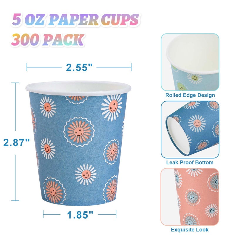 SIUQ 300 Pack 5 oz Paper Cups, Disposable Bathroom Cups, Small Mouthwash Cups, Hot/Cold Beverage Drinking Mini Cup for Party, Picnic, BBQ, Travel (Daisy) - Image 4