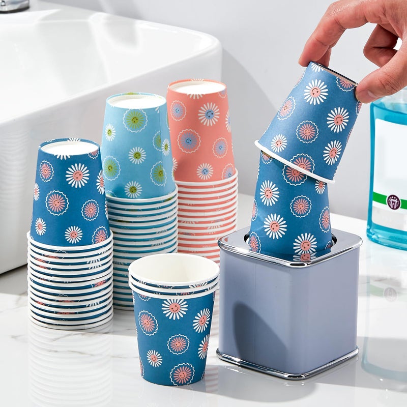 SIUQ 300 Pack 5 oz Paper Cups, Disposable Bathroom Cups, Small Mouthwash Cups, Hot/Cold Beverage Drinking Mini Cup for Party, Picnic, BBQ, Travel (Daisy) - Image 2
