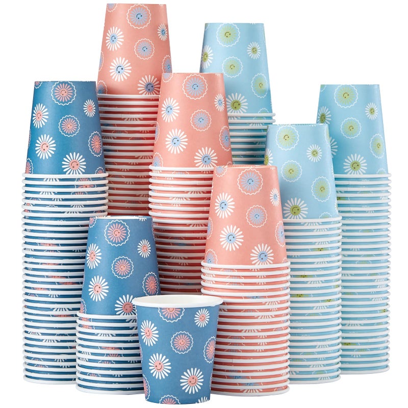 SIUQ 300 Pack 5 oz Paper Cups, Disposable Bathroom Cups, Small Mouthwash Cups, Hot/Cold Beverage Drinking Mini Cup for Party, Picnic, BBQ, Travel (Daisy) - Image 1