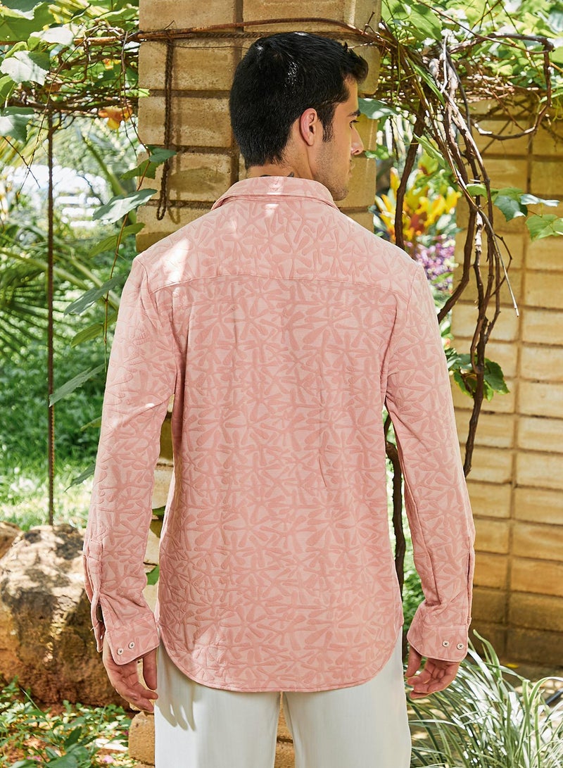 Campus Sutra Men's Rouge Pink Bloom-Textured Shirt - Image 5