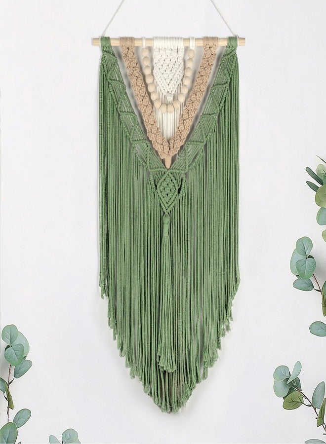 HVEST Macrame Woven Wall Hanging Handmade Boho Tapestry Green Home Decor, Bohemian Tapestry Aesthetic Wall Decoration for Bedroom Living Room Apartment Nursery Backdrop - Image 1
