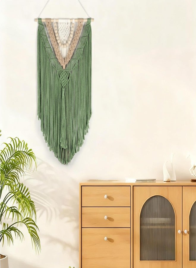 HVEST Macrame Woven Wall Hanging Handmade Boho Tapestry Green Home Decor, Bohemian Tapestry Aesthetic Wall Decoration for Bedroom Living Room Apartment Nursery Backdrop - Image 4