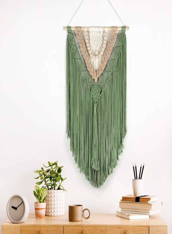 HVEST Macrame Woven Wall Hanging Handmade Boho Tapestry Green Home Decor, Bohemian Tapestry Aesthetic Wall Decoration for Bedroom Living Room Apartment Nursery Backdrop - Image 2