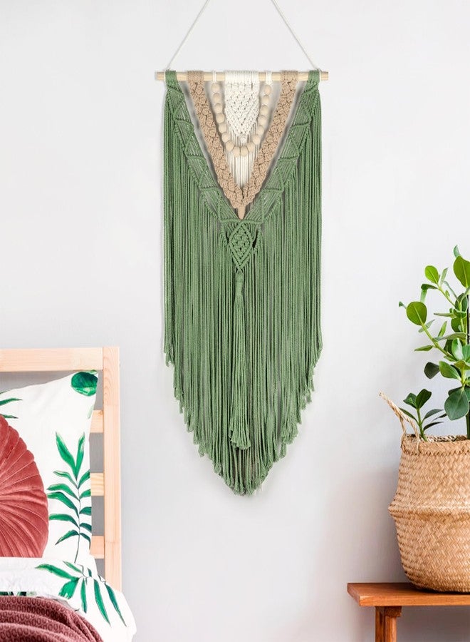 HVEST Macrame Woven Wall Hanging Handmade Boho Tapestry Green Home Decor, Bohemian Tapestry Aesthetic Wall Decoration for Bedroom Living Room Apartment Nursery Backdrop - Image 3