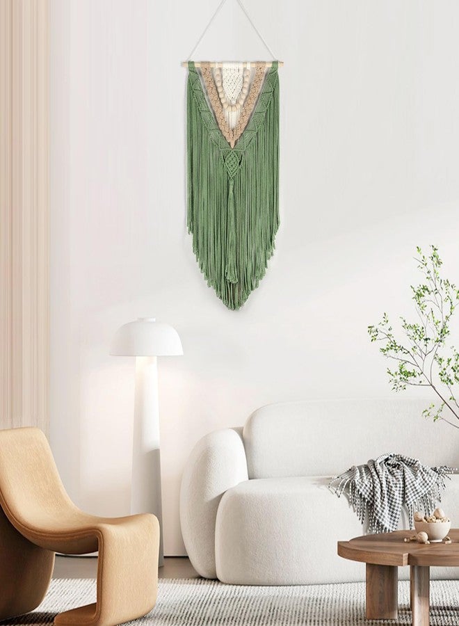 HVEST Macrame Woven Wall Hanging Handmade Boho Tapestry Green Home Decor, Bohemian Tapestry Aesthetic Wall Decoration for Bedroom Living Room Apartment Nursery Backdrop - Image 5