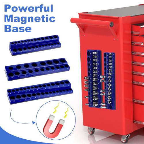 Datanly 12 Pcs Magnetic Socket Organizer Set Compatible with SAE and Metric Magnetic Holders 1/4'', 3/8'', 1/2'' Drive Socket Trays Hold 286 Standard and Deep Size, No Sockets(Colors A) - Image 4