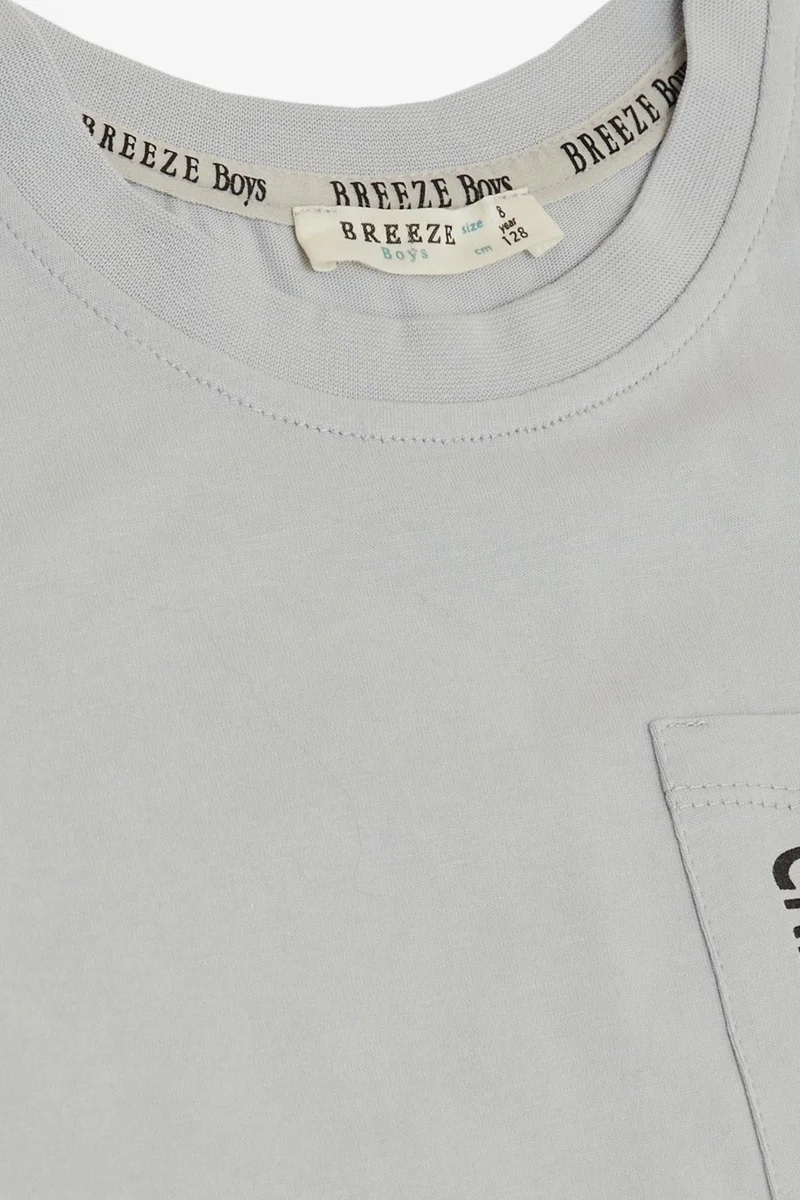 Breeze Boy's T-Shirt with Pockets and Text Printing, Age 6-12, Light Gray