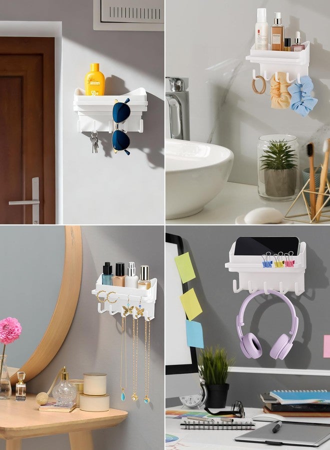 NiHome 2-Pack Multi-Functional Wall Storage Rack with Hooks, No Drill Adhesive Wall Mounted Organizer for Necklace, Jewelry, Headbands, Glasses, Vanity Accessory Shelf & Bathroom Storage Organizer - Image 4
