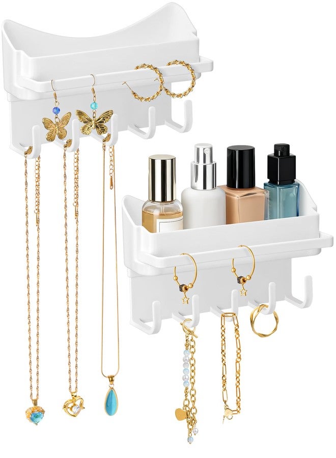 NiHome 2-Pack Multi-Functional Wall Storage Rack with Hooks, No Drill Adhesive Wall Mounted Organizer for Necklace, Jewelry, Headbands, Glasses, Vanity Accessory Shelf & Bathroom Storage Organizer - Image 1
