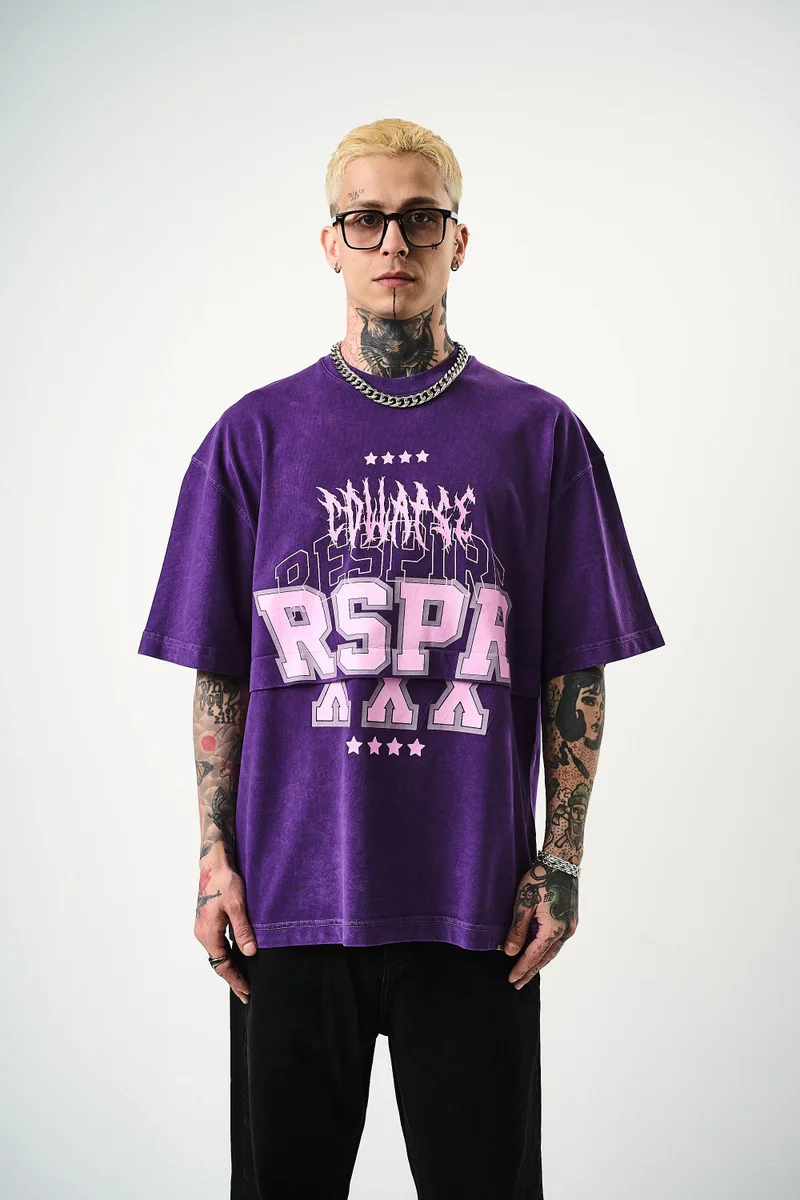 ريسباير تيشيرت رجالي واسع مطبوع باللون البنفسجي