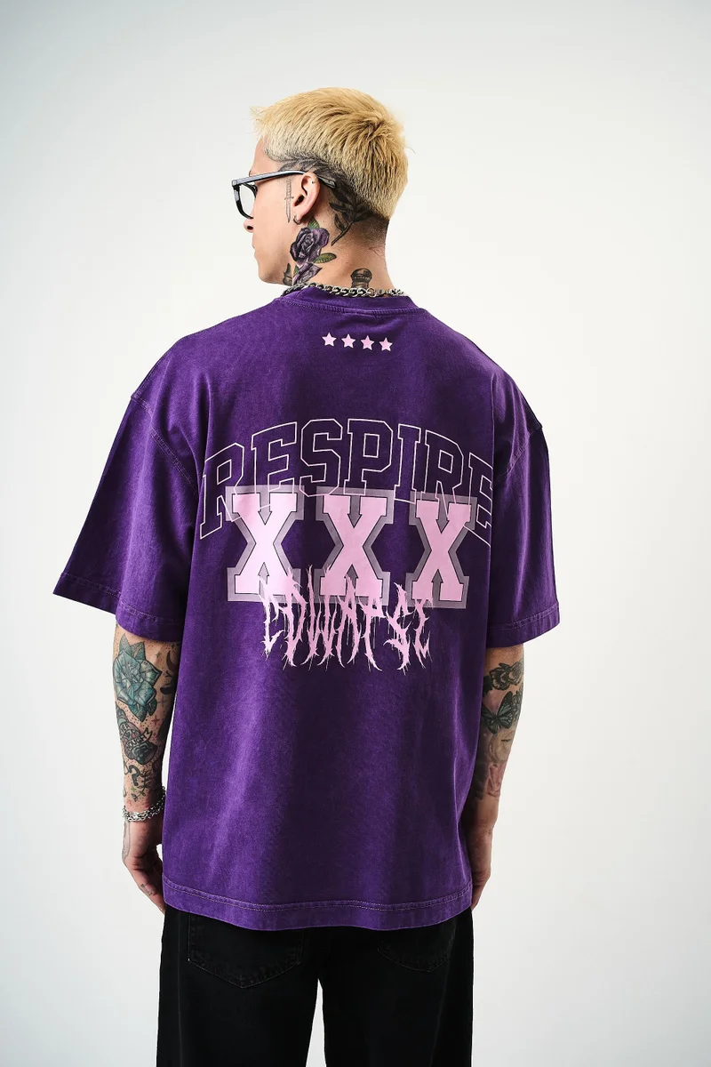 ريسباير تيشيرت رجالي واسع مطبوع باللون البنفسجي