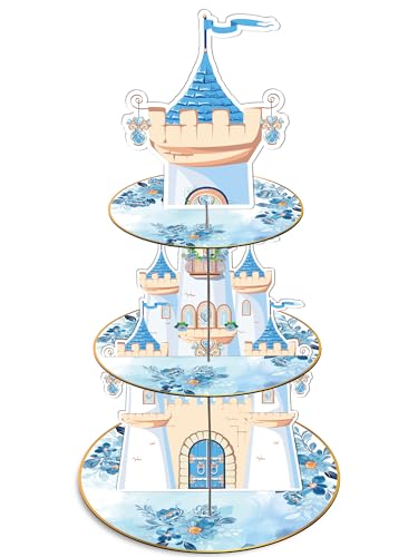 Aposwow Blue Castle Birthday Party Decorations - 3 Tier Flower Castle Cupcake Stand Blue Theme Party Supplies Dessert Tower Holder for Birthday Baby Shower Wedding Decorations - Image 1