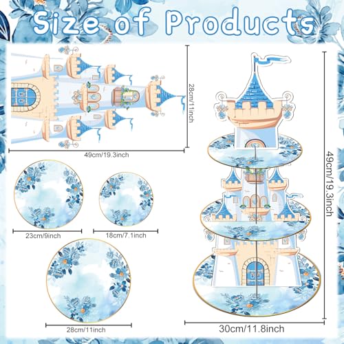 Aposwow Blue Castle Birthday Party Decorations - 3 Tier Flower Castle Cupcake Stand Blue Theme Party Supplies Dessert Tower Holder for Birthday Baby Shower Wedding Decorations - Image 2